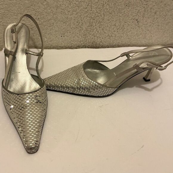 St. John Shoes - St. John Women's Shoes Pumps‎ Heels Sling Back Metallic Silver Italian Size 8.5B